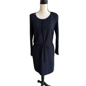 Barneys New York Navy Long Sleeve Dress Women’s Small Pleated Detail $450 Retail